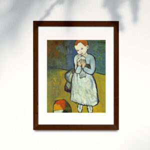 Poster de Picasso en papel estucado semi mate con marco roble oscuro. Obra: Infante con paloma.
