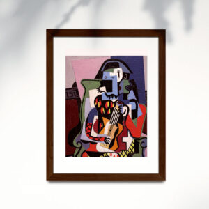 Poster de Picasso en papel estucado semi mate con marco roble oscuro. Obra: Arlequin musico.