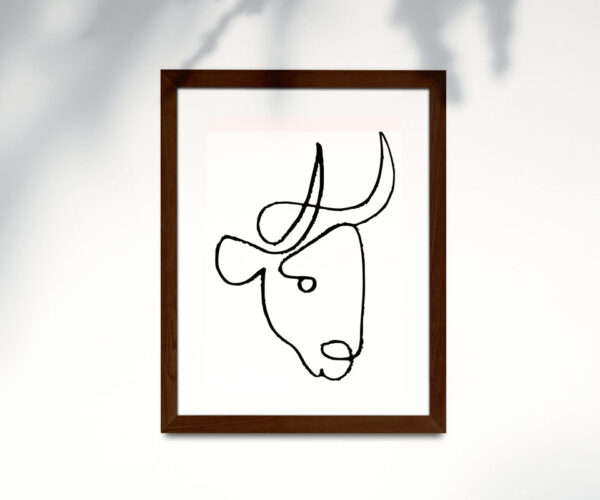 Poster de Picasso en papel estucado semi mate con marco roble oscuro. Obra: Cabeza de toro.